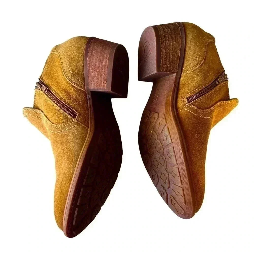 EARTH WOMENS TAN LEATHER PEAK PERU SHORT ANKLE BOOTIES!! - Picture 3 of 9